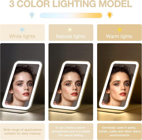 Kintion Travel Makeup Mirror, 8"*5.4" Portable LED Lighted Mirror with 360° Rotation, Touch Screen, Dimmable Lighting