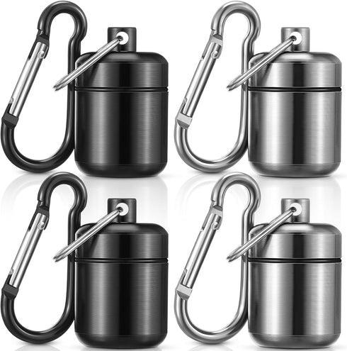 4 Pack Ear Plug Carrying Case Keychain, Portable Keychain Pill Holder Case, Waterproof Metal Earplug Case, Small Pill
