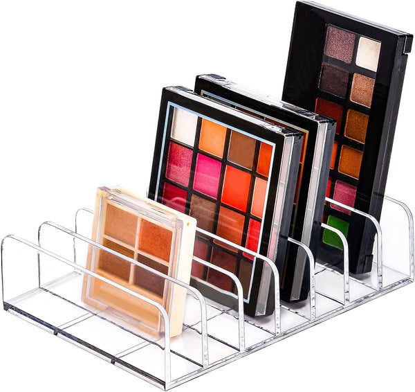 JessLab Eyeshadow Palette Makeup Organizer, Acrylic 7-Section Storage for Bathroom Vanity Countertop, Transparent-L