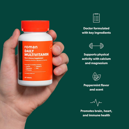 ROMAN Daily Multivitamin for Men, 30-Day Supply (60 Tablets) - Supports Physical Activity, Brain + Heart Health with 23