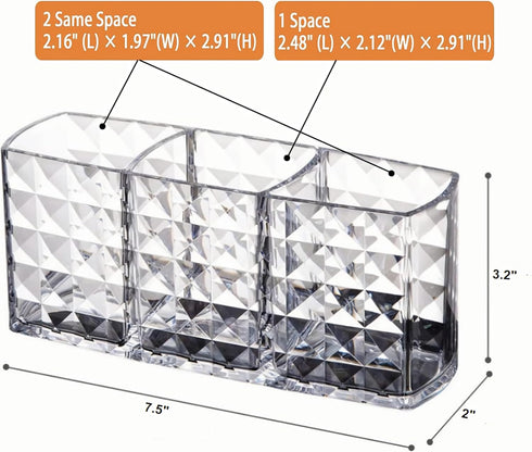 KNC 3 Compartment Acrylic Cosmetic Brushes Storage, Makeup Brush Holder Organizer for Bathroom Vanity and More