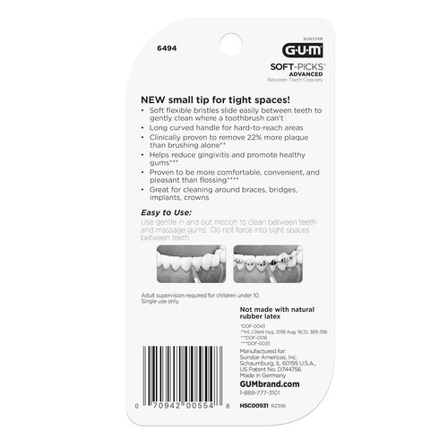 GUM Soft-Picks Advanced, Easy to Use Dental Picks for Teeth Cleaning, 60ct (3pk) with Carry Case