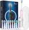 M5 Sonic Electric Toothbrush for Adults - Sakura Pink, Rechargeable with 8 Heads & Travel Case, 120 Days on 3 Hours