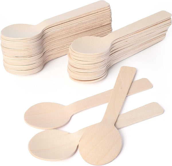 LotFancy Mini Wooden Spoons, Pack of 100, 4 inch Length, Disposable Tasting Spoons, Eco-friendly Birchwood