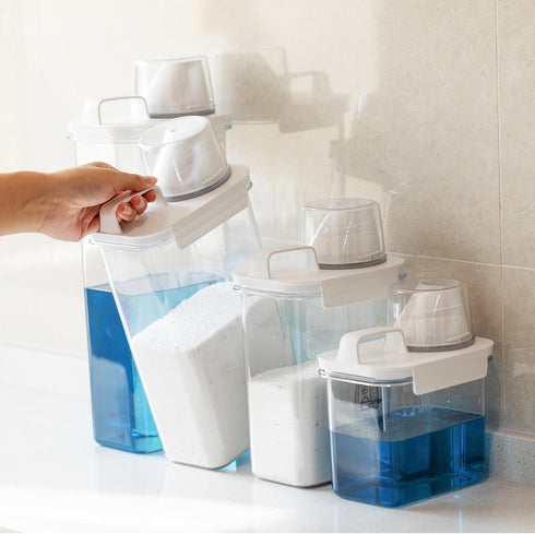 Laundry Detergent Dispenser 2 Pack, 37 oz with 4 Removable Labels, BPA Free & PET Plastic Clear