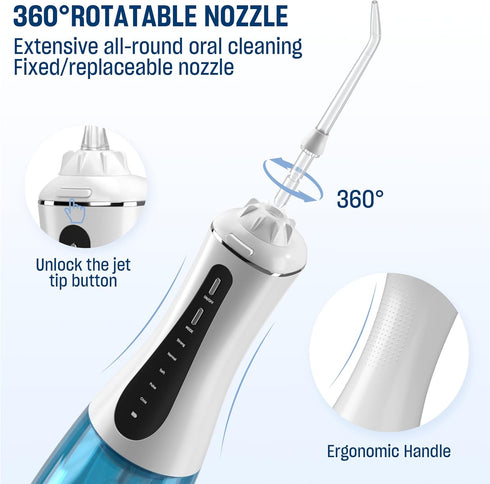 Cordless Water Dental Flosser for Teeth, 350ML Portable Irrigator with 5 Modes, IPX7 Waterproof