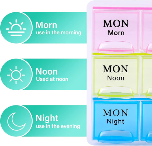 Teikou 3 7 Large Weekly Pill Organizer Times A Day, Moisture-Proof Day Pill Box, Travel Pill Cases Portable for Pills