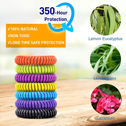 14 Pack Mosquito Bracelets for Kids Adults - Nature Citronella, Lemongrass, Eucalyptus, Up to 350 Hour Protection