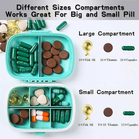 4 Pack Pill Organizer, Daily Pill Case with Label, 8 Compartment Travel Pill Box for Pocket Purse, Medicine Case, Waterproof Portable Pill Supplement Case, Pill Container to Hold Vitamin