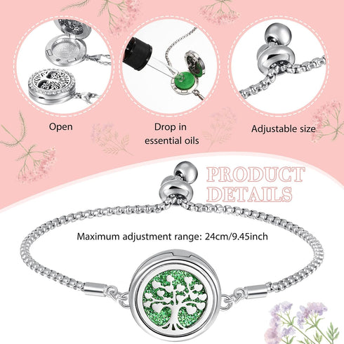 MTLEE 6 Set 40 Pcs Essential Oil Diffuser Necklace Bracelet for Women Stainless Steel Locket Pendant Adjustable