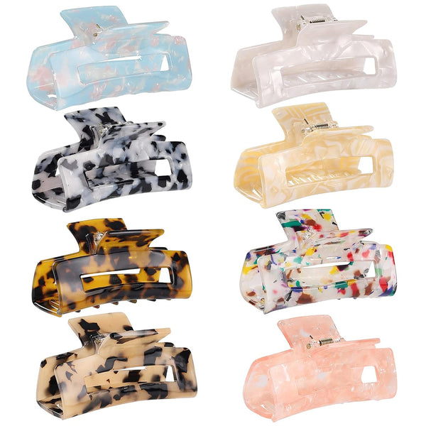 laxizar Hair Claw Clips 8 Pack, Tortoise Barrettes Rectangle Shape, 3 Inch Fashion Clips for Women
