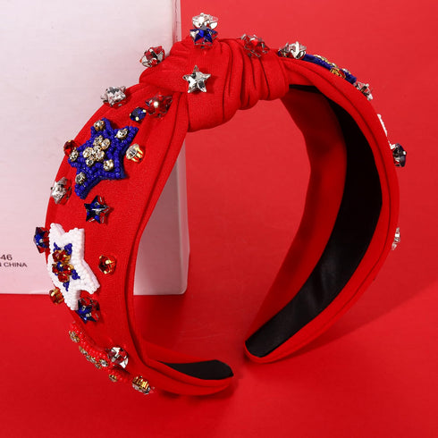 MOLOCH American Flag Headband - 4th of July Knotted Headband with Rhinestone Crystal for Women