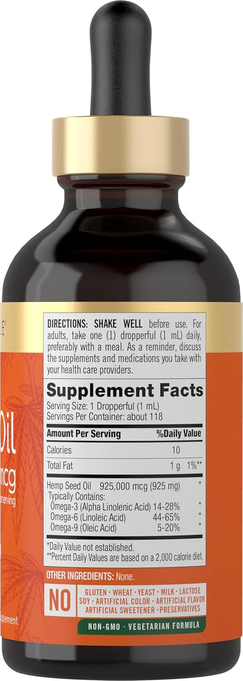 Carlyle Hemp Seed Oil 925000 mcg | Vegetarian, Non-GMO, Gluten Free | Cold Pressed