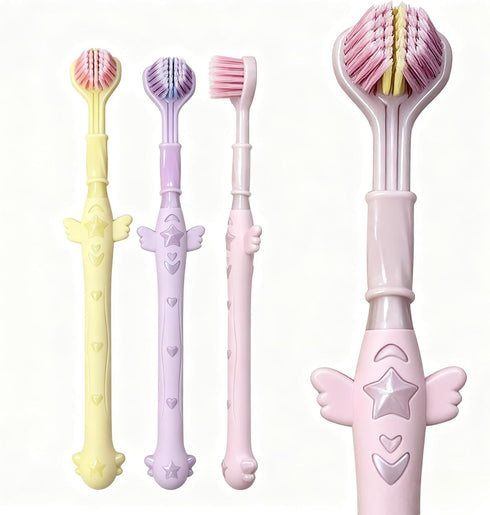 Mluyeri 3-Sided Toothbrush Set, 7.4 Inch, 360 Degree Cleaning, 3 Pieces Manual Toothbrushes