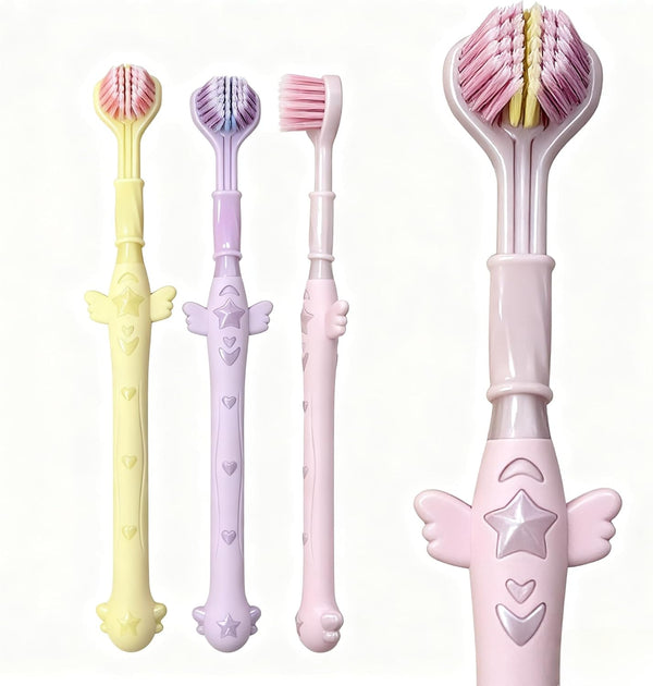 Mluyeri 3-Sided Toothbrush Set, 7.4 Inch, 360 Degree Cleaning, 3 Pieces Manual Toothbrushes