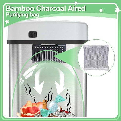 12PCS Activated Charcoal Odor Absorber, Bamboo Charcoal Bags for 2.5 Gallon iTouchless Trash Bins, Diaper Pail
