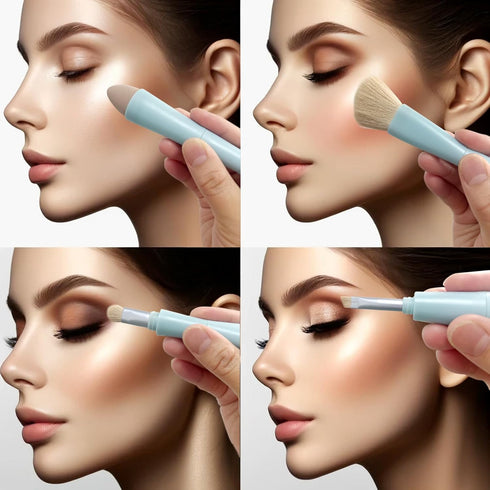 Multi-Tasker 4-in-1 Makeup Brush - Vegan & Travel-Friendly All-in-One Beauty Tool for On-the-Go Glam