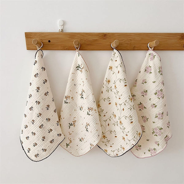 BuLuTu Cute Floral Cotton Muslin Cleaning Towels, Pack of 4, 11x11 Inches, 100% Cotton, Super Absorbent Cleaning Rags
