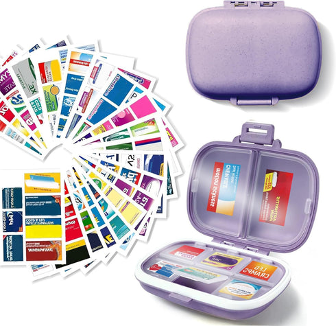 iouwei 7 Day Pill Container with Medicine Labels - Mini Medication Organizer (Purple,