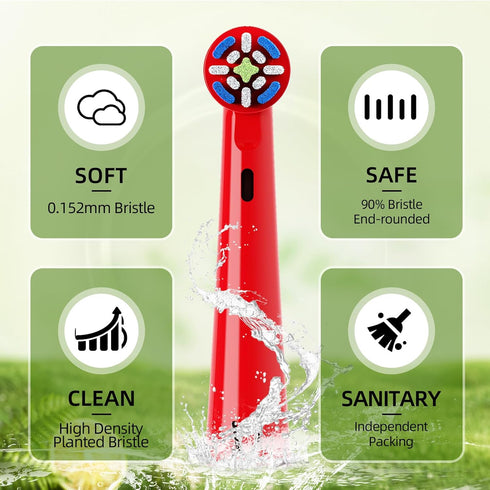 10 Pack Replacement Brush Heads for Brusheez Kids Electric Toothbrush, Compatible with Brusheez, Red, Medium