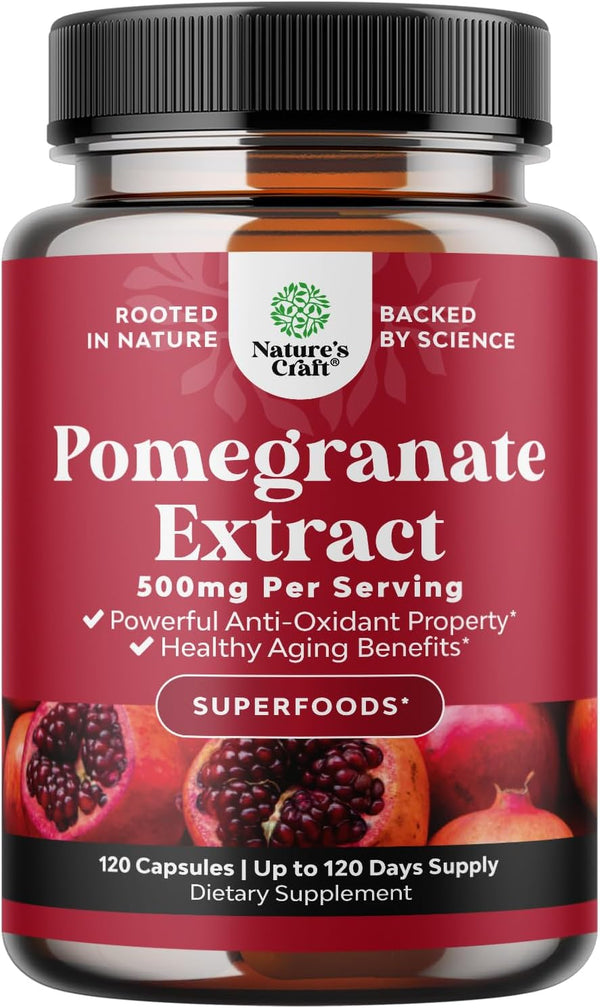 Advanced Antioxidant Superfood Pomegranate Supplement - Natural Extract for Heart Health, 120ct