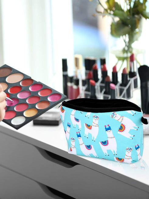 SATINIOR 6 Pcs Llama Makeup Bags, 8.7 x 5.3 Inch Alpaca Cosmetic Pouch, Cartoon Pattern Toiletry Organizer