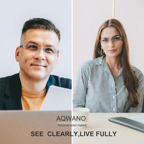 AQWANO 5Pack Computer Reading Glasses - Blue Light Blocking, Clear Frame, Anti Glare Filter, Lightweight Rimless