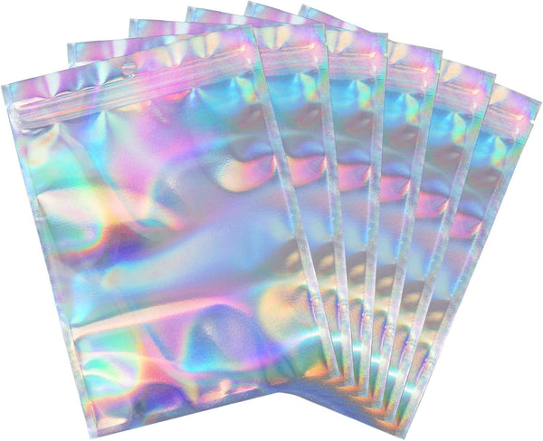 Holographic Mylar Bags for Small Business, 100PCS Resealable 5.5X7.8 Smell Proof Bags Rainbow Color for Food Storage