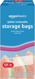 Amazon Basics Reclosable Gallon Food Storage Bags, Stand & Fill Base, 120 Count