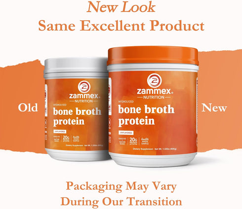 Zammex 20g Pure Grass Fed Beef Bone Broth Protein Powder, Protein, Hydrolyzed Collagen Supplement for Healthy Skin