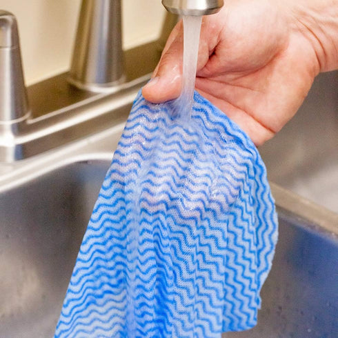Restaurantware RW Clean 23.6 x 11.8 Inch Reusable Cleaning Cloths - 10 Wipes, All-Purpose Dish Wipes, Blue
