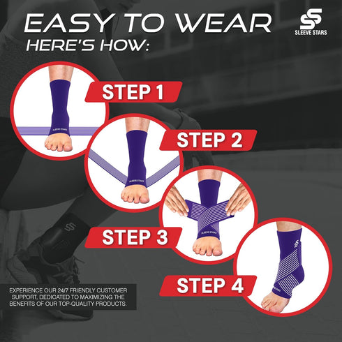 Sleeve Stars Ankle Support - Dark Purple - For Ligament Damage, Sprained Ankle & Plantar Fasciitis Relief