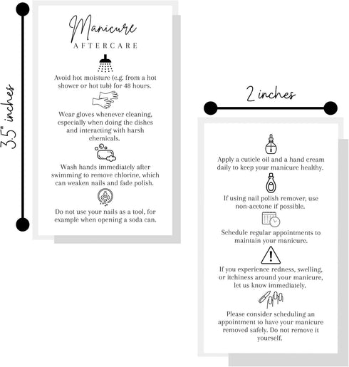 Manicure Aftercare Instruction Cards | 50pk | Business Card Size Nail Salon Handout for Nail Care after Manicure or Pedicure matches loyalty Black and White Design How to protect your manicure cards by Lashicorn