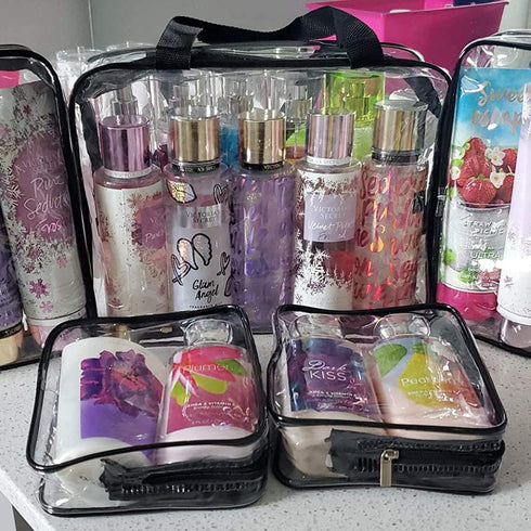 Hedume Set of 9 Clear Makeup Bags - TSA Approved Clear Toiletry Bag Set, Waterproof PVC with Zipper Handle