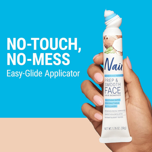 NAIR Prep & Smooth Face, Exfoliating Facial Hair Removal Cream for Women, Sensitive with Collagen for Skincare