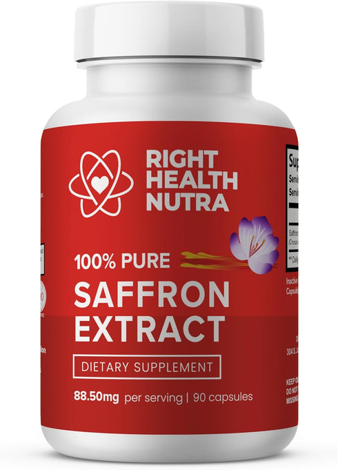 Saffron Extract, 88.50mg, 90 Capsules, 100% Pure Saffron Supplements, Improves Mood, Saffron Pills for Eyesight