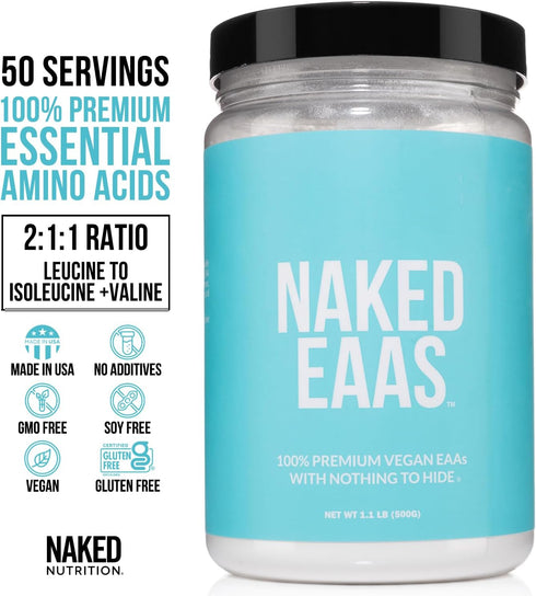 Naked Eaas Amino Acids Powder, 50 Servings Vegan Unflavored Essential Amino Acids Supplement, 500 Grams