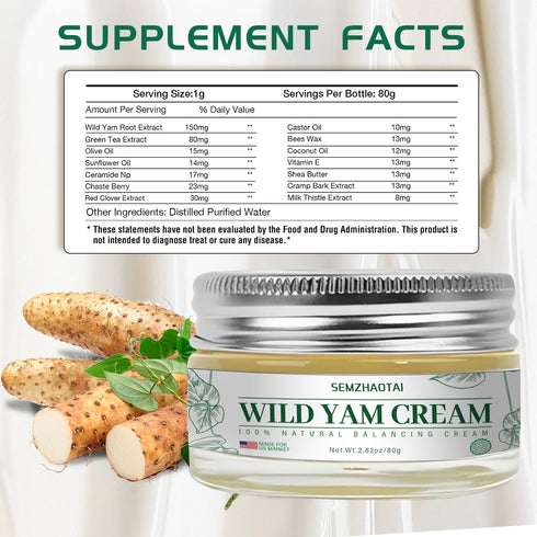 SEMZHAOTAI 2.82 oz Organic Wild Yam Cream - Hormone Balance & Menopause Relief, Supports Hot Flashes & Night Sweats