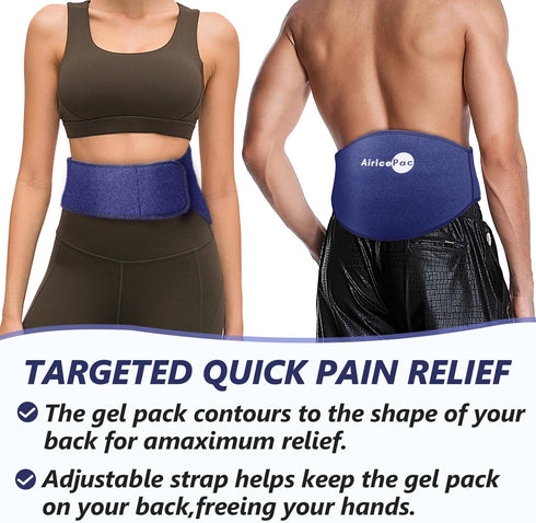Ice Pack for Back Pain Relief, 2 Pack Reusable Gel Lower Back Wrap, Cold Compress Therapy for Lumbar Injuries