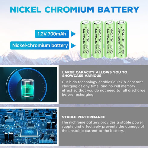 12PCS 1.2V 700mAh Ni-Cd AAA Rechargeable Batteries for Garden Lights, Outdoor Solar Lights, Toys