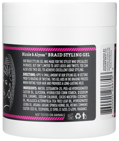 Nicole & Alyssa Braiding Gel 5oz, No Flakes or Buildup, Extra Hold for Braids, Locs & Twists