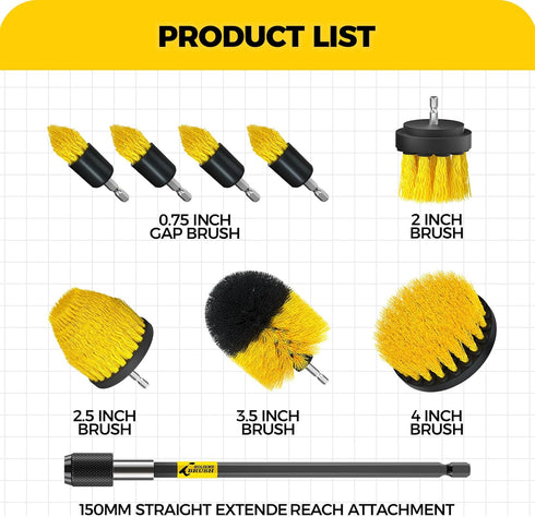 Holikme 9Pack Drill Brush, All Purpose Drill Brush with Extend Attachment for Bathroom, Grout, Floor, and Kitchen