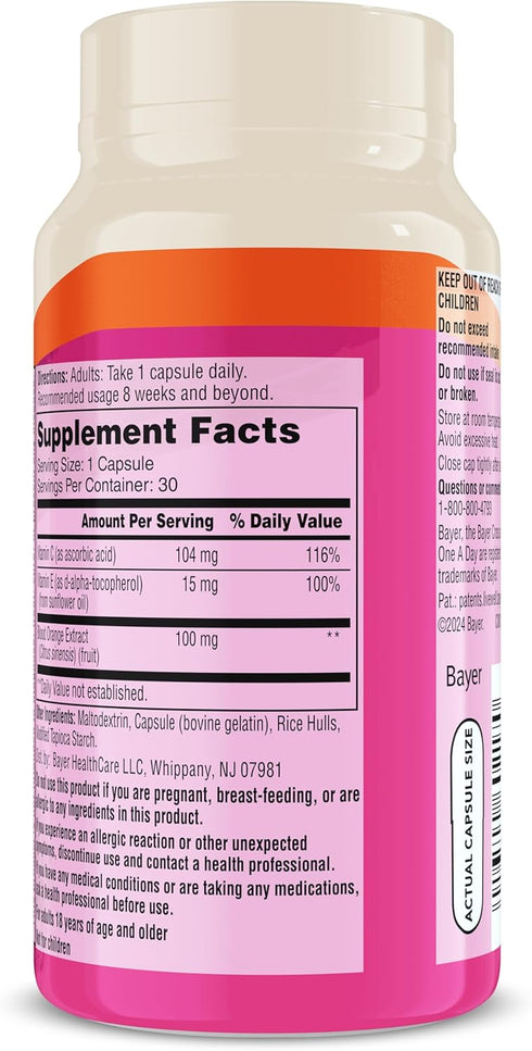 One A Day Skin Radiance, 30 Capsules for Skin Hydration & Glow with Blood Orange Extract & Collagen