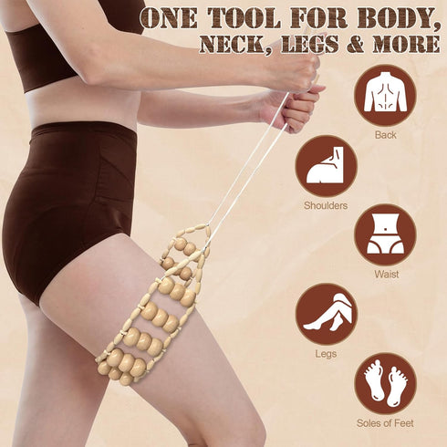 HTHLNG Wood Therapy Massage Tools, Wood Back Roller Wooden Massage Roller Rope Maderoterapia Kit for Deep Tissue