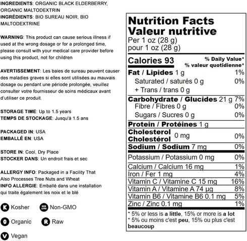 Food to Live - Organic Black Elderberry Powder, 12 Ounces Non-GMO, Great for Baking, Smoothies, Vegan