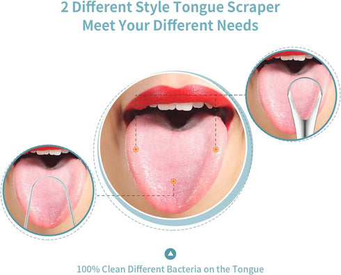 4 Pieces Stainless Steel Tongue Scrapers, Oral Cleaning Brushes for Bad Breath