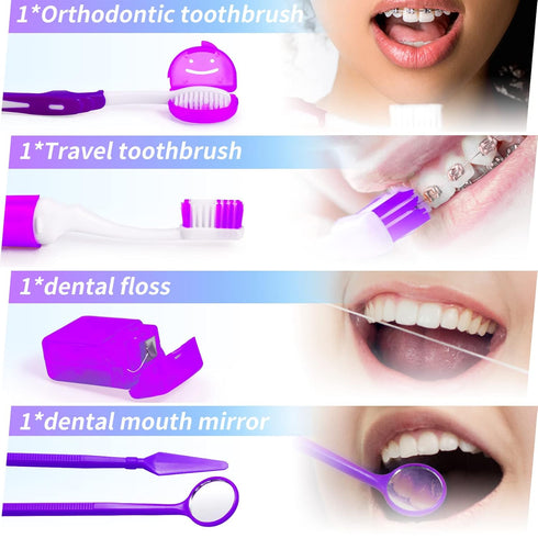 Annhua Braces Kit Cleaning Tools Boxed 8 Pack for Orthodontic, Portable Travel Dental Pick Tool Set for Braces, Purple