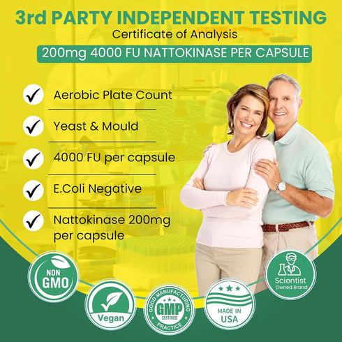 Nattokinase 4000 Fu 200mg - Vegan, Gluten Free, Pure Natural Blood Thinner & Blood Flow Supplement, 100 Capsules