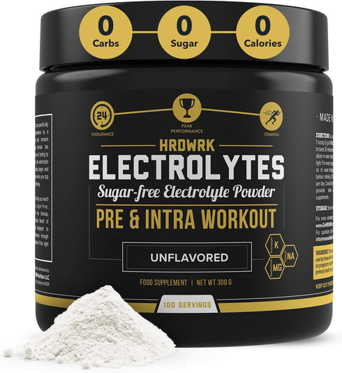 HRDWRK Electrolytes Powder - Keto Hydration Supplement, Sugar Free with Magnesium, Potassium - 100 Servings