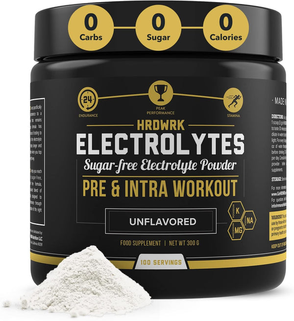 HRDWRK Electrolytes Powder - Keto Hydration Supplement, Sugar Free with Magnesium, Potassium - 100 Servings